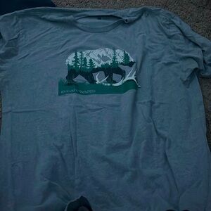 Gray t-shirt with a bear on the front.